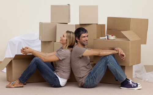 Business relocation van loading office contents near Anerley