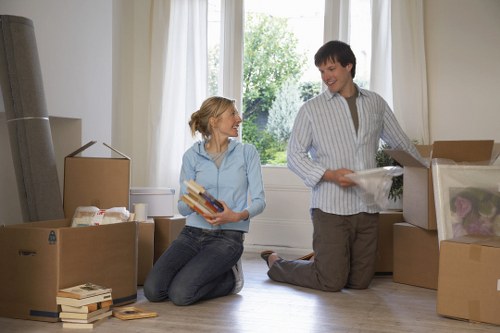 Business relocation items being loaded into a removal van in South London