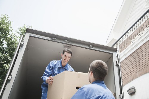Packed boxes and furniture prepared for a removals job in Anerley